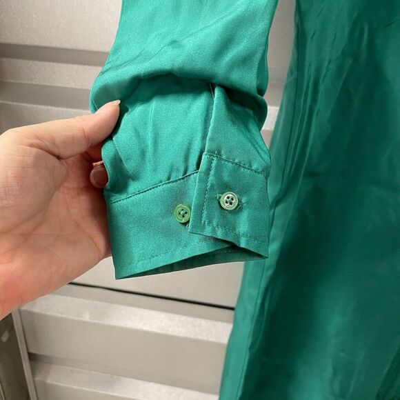 J. Peterman 100% Silk Shirt Dress Womens Sz XS Midi Long Sleeve Lined - Picture 4 of 9